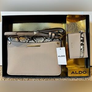 Aldo Taupe and Snake Print Crossbody Bag